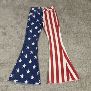 Ranch Dressn Bell Bottom Jeans Womens 2 American Flag Patriotic Stretch Raw Hem
